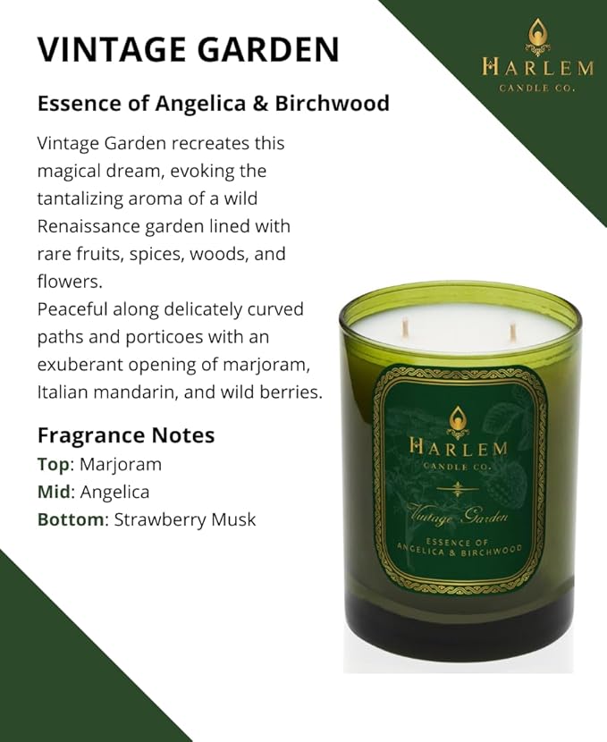HARLEM CANDLE CO. Vintage Garden - Luxury Scented Soy Candle, 11 oz - 80-Hour Burn Time | Wild Berry, Rose, Absinthe, Angelica, Strawberry Musk, Birchwood | Scented Candles for Home - Bloomnest