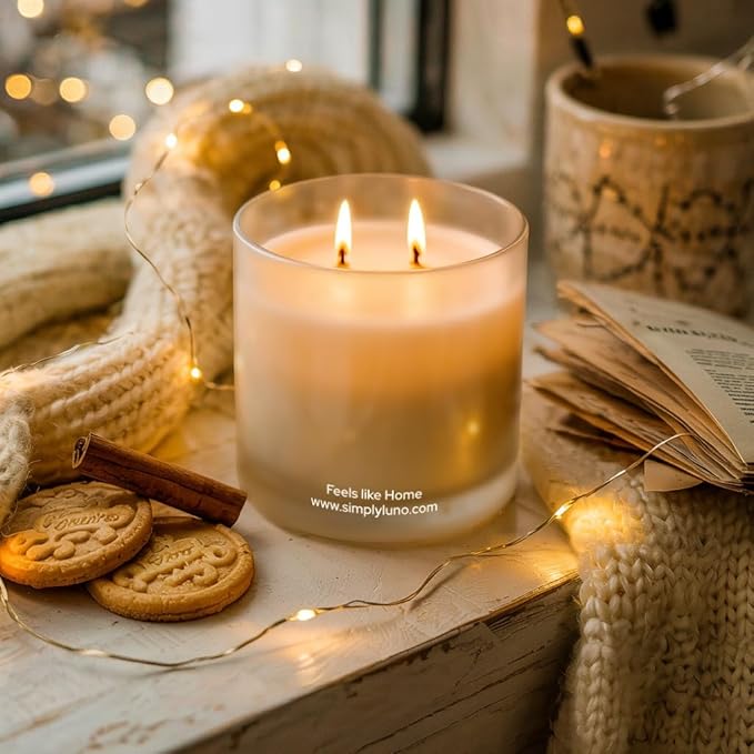 Feels Like Home - Apple, Cinnamon & Vanilla Scented Candle – 14oz Soy Wax Large – Cozy Fall Candle for Home – 50+ Hour Burn – Eco Friendly Gift Box in Reusable Glass Jar with Bamboo Lid - Bloomnest