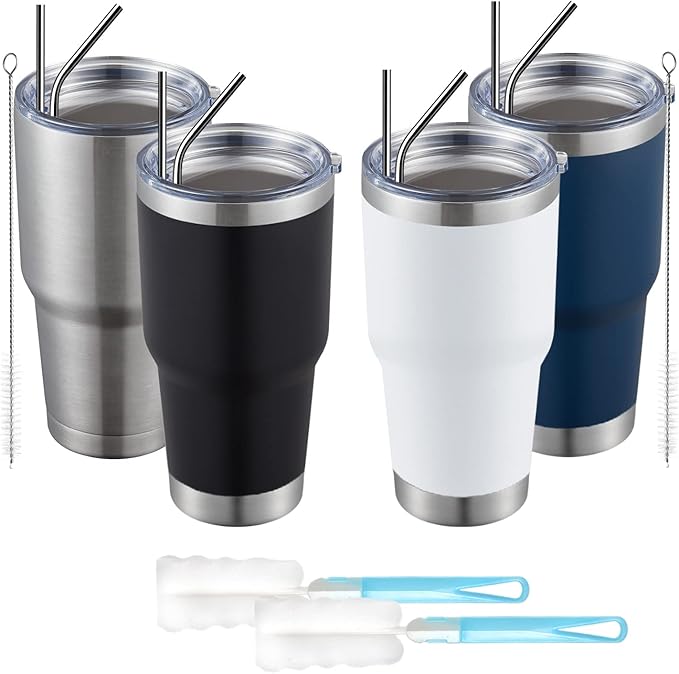 MEWAY 30oz Tumbler Double Wall Vacuum Insulated Travel Mug, Stainless Steel Tumbler with Lid, Durable Powder Coated Insulated Coffee Cup for Cold & Hot Drinks (MIX,4 PACK) - Bloomnest