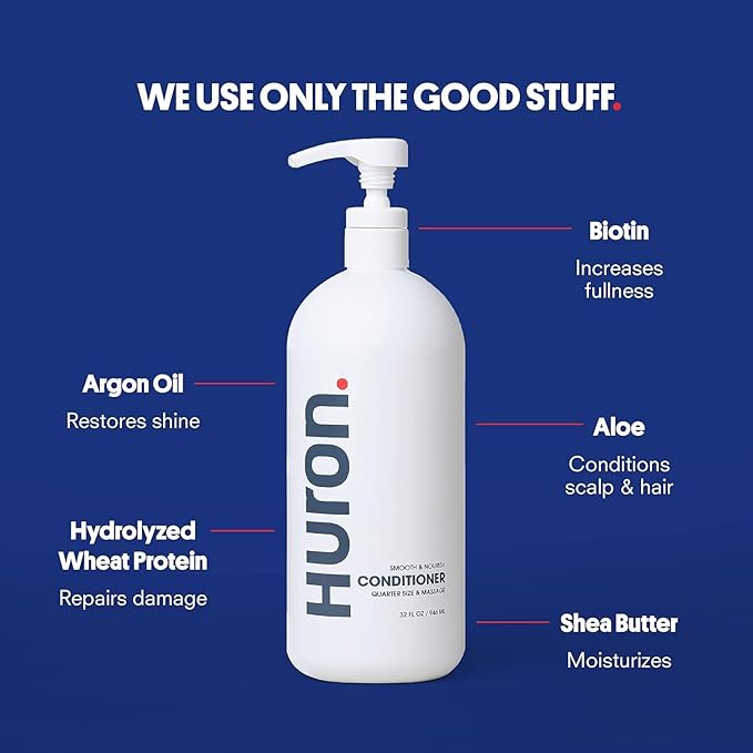 Huron Jumbo Shower Kit - Shampoo, Conditioner, & Body Wash For Men - Sea Salt + Driftwood Scent - Hydrating & Nourishing Men’s Shampoo & Conditioner (30.3 Oz Each) - Bloomnest