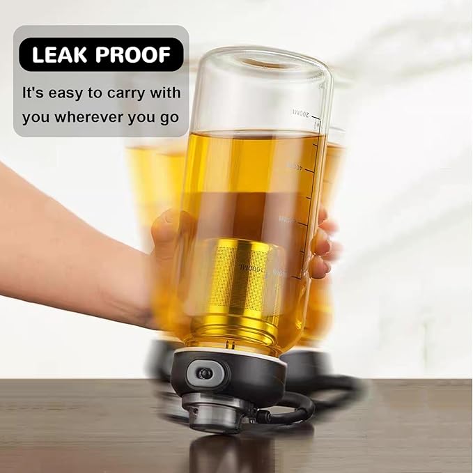 34oz Glass Water Bottle with capacity Mark & Stainless Steel Tea Strainer-Large Capacity for Hot/Cold Drinks,Coffee,Tea,and Water-Includes Protective Sleeve,Perfect for Home,Office (34oz2PCS) - Bloomnest