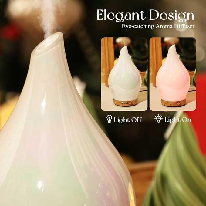 Porseme 150ml Essential Oil Diffuser Glass Color Changing Aroma Air Diffusers Aromatherapy Ultrasonic Cool Mist Humidifier 6 Running Hours Waterless Auto-Off for Sleeping Yoga Office Spa (White Jade) - Bloomnest