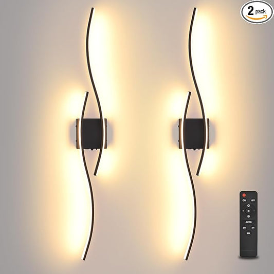 Battery Operated Wall Sconces Set Of Two, 3000K-6500K 39 inch black LED dimmable wireless wall sconce with remote control, USB rechargeable wall lights for Living Room Bedroom Hallway Background - Bloomnest