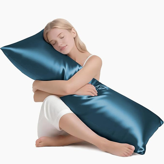 MR&HM Satin Body Pillow Cover, Soft and Breathable Body Pillow Case with Envelope Closure, Cooling and Silky Long Pillowcase for Hair and Skin,Grey (20x54, Teal) - Bloomnest