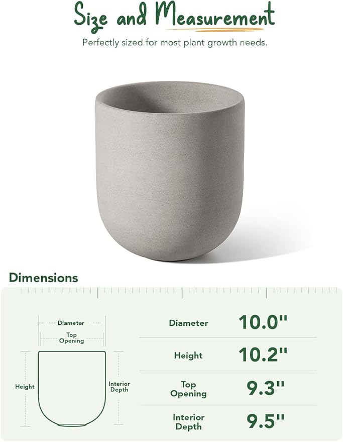LE TAUCI 10 Inch Plant Pot, Ceramic Pots for Plants with Drainage Hole and Rubber Plug, Plant Pots Indoor for Home Garden Patio Office, Cylinder Flower Planter Pot, Neutral Gray - Bloomnest