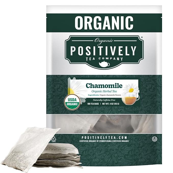 Organic Positively Tea Company, Chamomile Herbal Tea Bags, 100 Count, Eco-Friendly Tea Bags, Non-GMO - Bloomnest