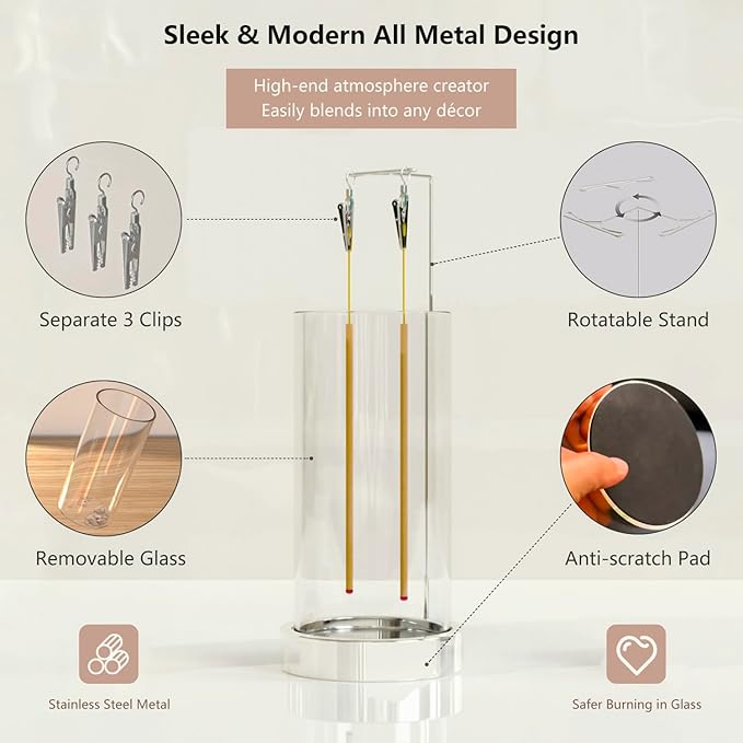 Incense Holder Ash Catcher - Upside Down Glass Incense Holder for Sticks, Reverse Inverted Anti Ash No Mess Insence-Stick Holder, Modern Metal Vertical Incense Burner for Room Decor, Silver - Bloomnest