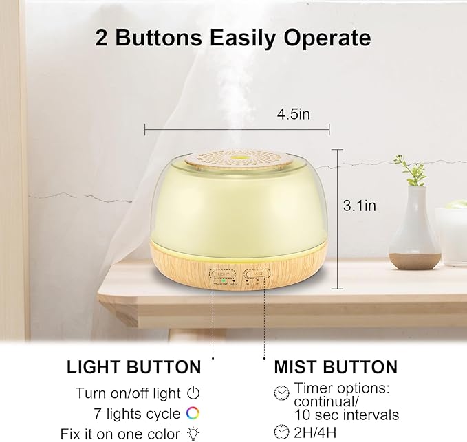 300ml Essential Oil Diffuser with Remote Control, 7-Color LED Lights, 4 Timer Modes, Quiet Ultrasonic Aromatherapy for Home, Office, Room, Small & Stylish Design - Bloomnest