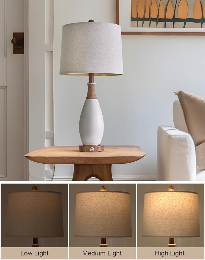 OYEARS 24.5” 3-Way Dimmable Touch Control Bedside Table Lamp Set of 2 with USB and Type-C Charging Ports Modern Farmhouse Nightstand Lamp for Bedroom Living Room (Bulb Included) - Bloomnest