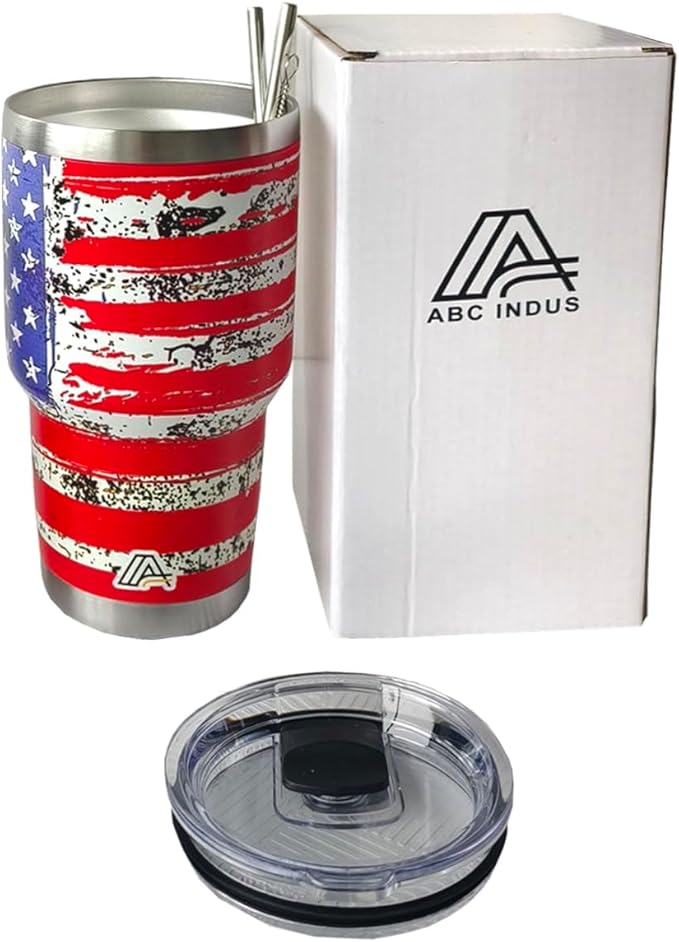 30oz Stainless Steel Tumbler - USA FlagTumbler with Lid and Straw, Double Walled Travel Mug Insulated for Hot & Cold Drinks, Vacuum Insulated Water Bottle for Home, Patriotic Gift - Bloomnest