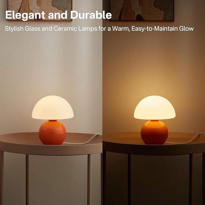Mushroom Lamp Table Lamp for Bedroom,Desk Bedside Small Lamps for Living Room Night Stands,Mushroom Decor Cute Mini Modern Mid Century Lamps,Unique Aesthetic Home Living Room Decor(Orange) - Bloomnest
