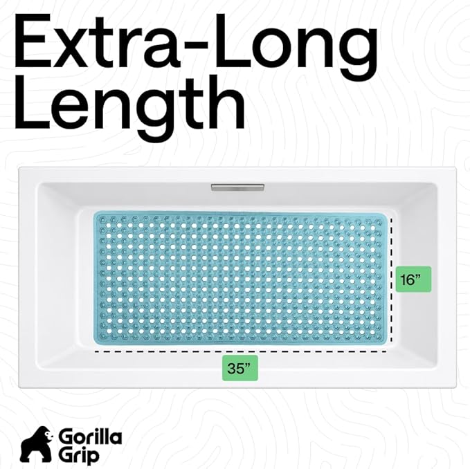 GORILLA GRIP Patented Bath Tub Shower Mat, Machine Washable Bathtub Floor Liner Mats, Suction Cups and Drain Holes to Keep Tubs Clean, Soft on Feet, Bathroom Essentials, 35x16 Inch, Clear Turquoise - Bloomnest