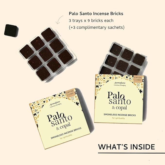 Palo Santo & Copal Smokeless Incense Bricks Refill | 3 x 9 Bricks | Aromatherapy | Smudging | Made with Essential Oils | Natural Air fresheners for Home | Spiritual Meditation Accessories Aromafume