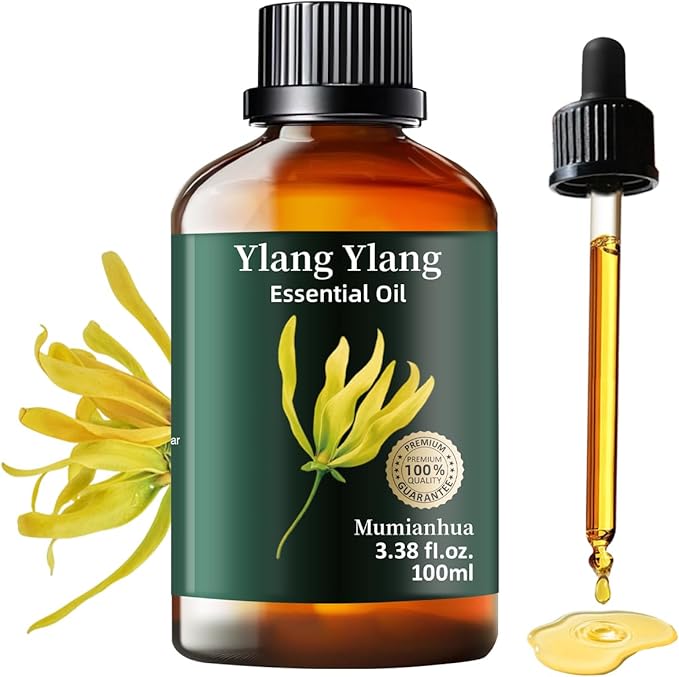 Mumianhua 100% Pure Ylang Ylang Essential Oil Natural Ylang Ylang Oil for Diffuser, Perfumes, Aromatherapy, DIY,Skin, Hair, Candle, Soap Making 3.38 Fl Oz - Bloomnest
