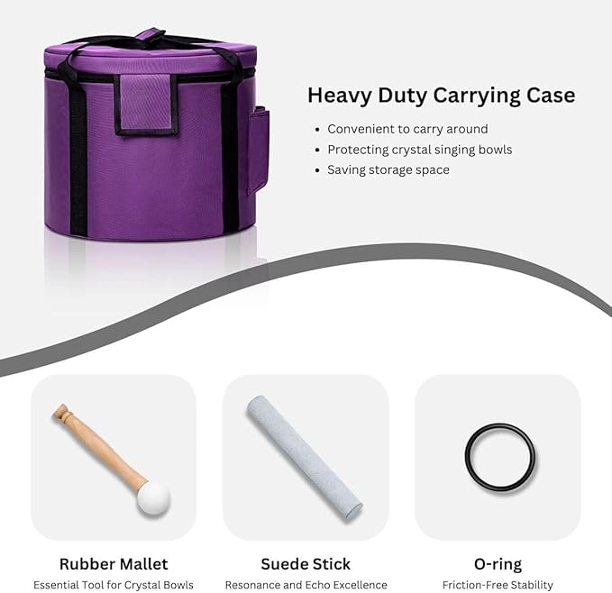 8 Inch G Note 432hz Throat Chakra Crystal Singing Bowl Healing Pure White with Carrying Case and Rubber Mallet Suede Strikers Oring - Bloomnest