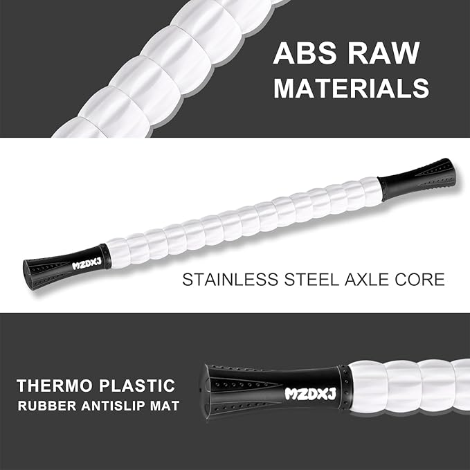 Muscle Roller Massage Roller Stick- Deep Tissue Fascia Blaster for Myofascial Pain Relief, Lymphatic Drainage & Body Sculpting, Handheld Physical Therapy & Recovery Tool (Black White-24 inch) - Bloomnest