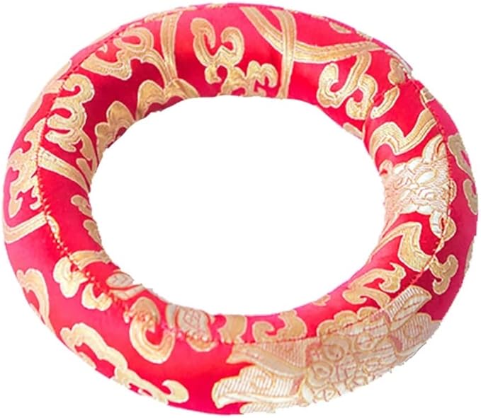 Singing Bowl Cushion Silk Brocade Ring Cushion Pillow，Used for Crystal/Tibetan Singing Bowls ，Singing Bowls Cushion,O-Ring，Buddhist Sound Bowl Pad (Color : Red-C, Size : 12 inch 1 pc) - Bloomnest
