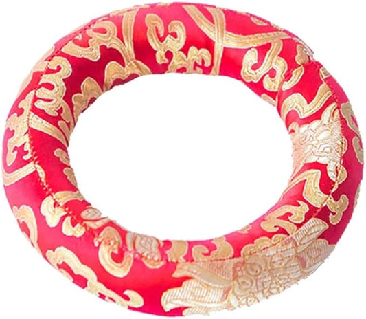 Singing Bowl Cushion Silk Brocade Ring Cushion Pillow，Used for Crystal/Tibetan Singing Bowls ，Singing Bowls Cushion,O-Ring，Buddhist Sound Bowl Pad (Color : Red-C, Size : 12 inch 1 pc) - Bloomnest