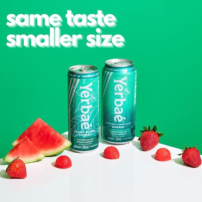 Yerbaé Energy Beverage, Watermelon Strawberry, 120mg Caffeine. No Sugar/Calories/Carbs, Energized by Yerba Mate, Plant-Based, Healthy Alternative to Sugary Drinks, Pack of 12, 12oz cans - Bloomnest
