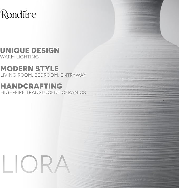 RONDURE 10.4" Modern Ceramic Table Lamp, Fully Dimmable Modern Bedside Lamps for Bedroom, Living Room and Nightstand, White Translucent Ceramic Shade, Warm Ambient Lighting, Corded, Bulb Included - Bloomnest