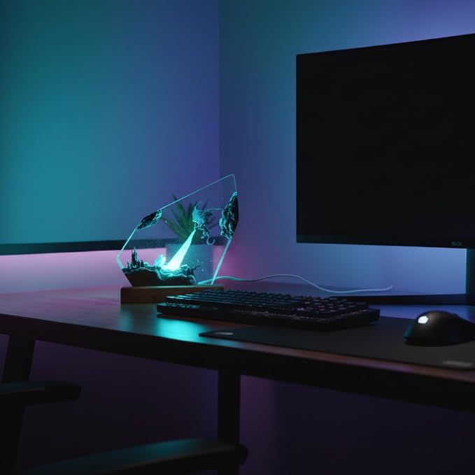 Handmade 3D Ocean Resin Lamp, Epoxy Ocean Night Light with Wooden Base, LED Color Changing Table Lamp, USB Powered Dragons Decor, Unique Ocean Gift for Bedroom & Home Office (Ice Dragon) - Bloomnest