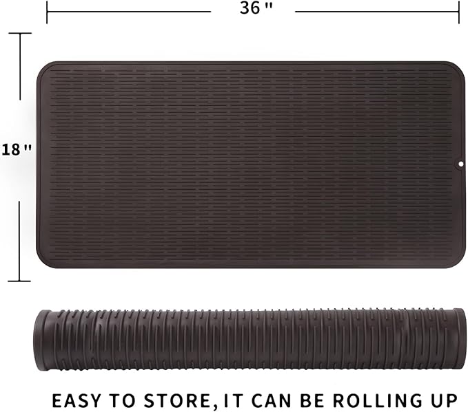 Silicone Dish Drying Mat for Multiple Usage,Easy clean,Eco-friendly,Heat-resistant Silicone Mat for Kitchen Counter or Sink,Refrigerator or Drawer Liner Coffee 5XL 36inches x 18inches - Bloomnest