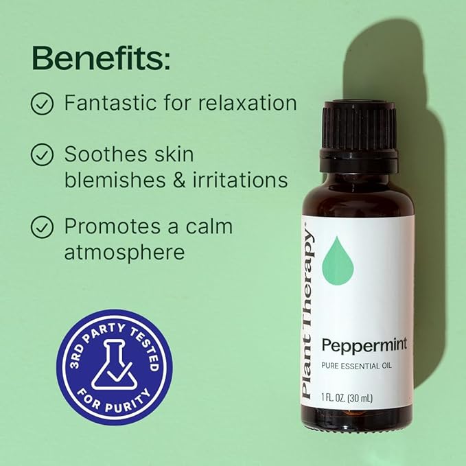 Plant Therapy Peppermint Essential Oil 30 mL (1 oz) 100% Pure, Undiluted, Natural Aromatherapy for Diffuser & Topical Use, Relaxation, Digestion, Respiratory, & Massage, Peppermint Oil for Skin & Hair PlantTherapy