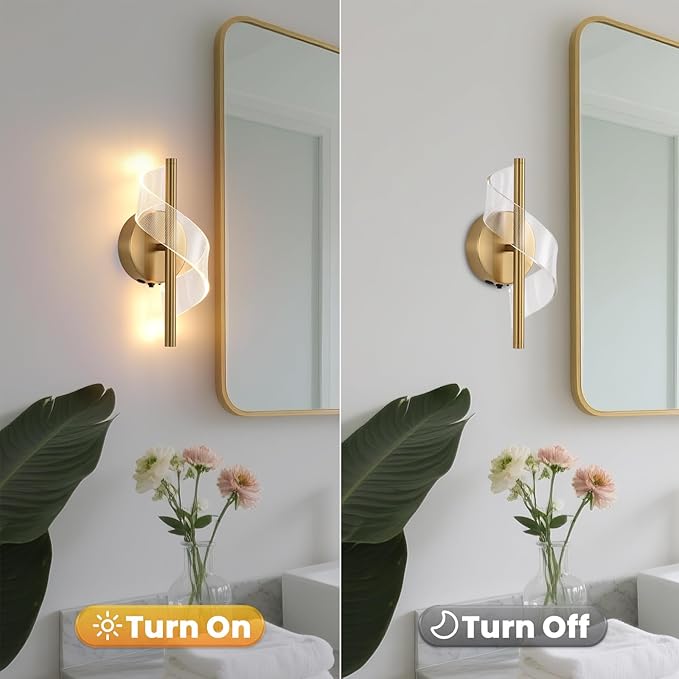 Cordless Wall Sconces Set of 2, Helical Wireless Rechargeable Battery Wall Light with Remote Control Dimmable. Portable Lighting for Wall Painting, Living Room, Bedroom, Night Light. 11.8''Gold - Bloomnest