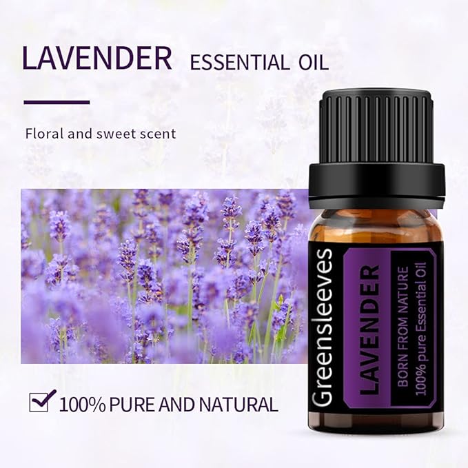 GREENSLEEVES Rose Lavender Essential Oil Set, 2 x 10ml Pure Plant-Based Fragrance Oil for Aromatherapy, Essential Oils for Diffuser, Massage, Bath Bomb, Scented Candle Soap Making GREENSLEEVES