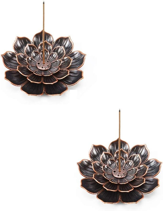 Accmor Zinc Alloy Incense Holder, Lotus Stick Incense Burner, Incense Holder for Stick/Coil/Cone Incense with Ash Catcher, Copper, 2 Pack - Bloomnest