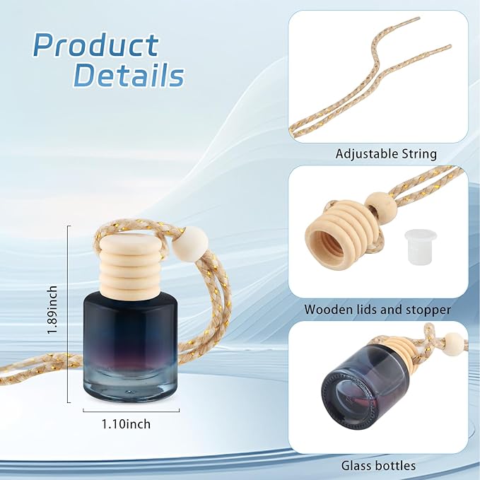 24 Pcs Black Car Hanging Air Fresheners Empty Glass Diffuser Bottles Pendant Perfume Bottle For Essential Oil Fragrance Aromatherapy Auto Interior Ornaments Decor (Cylinder-Gradient Black) - Bloomnest