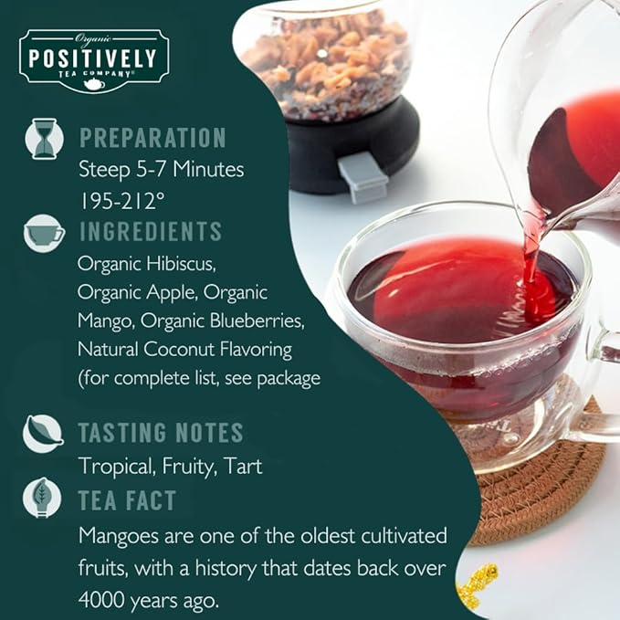 Organic Positively Tea Company, Coco Berry Mango, Herbal Tea, Loose Leaf, 16 Ounce - Bloomnest
