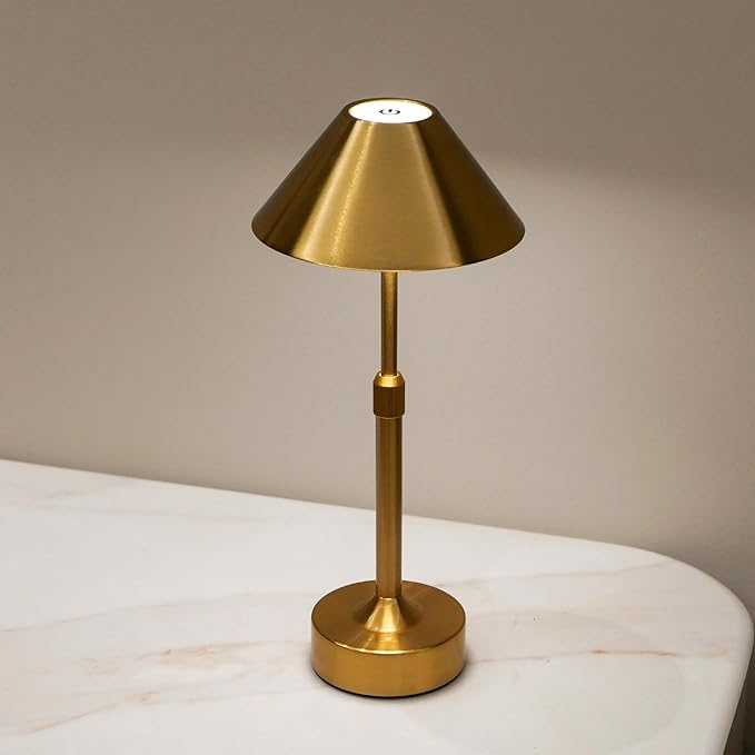 Cordless Table Lamp - Rechargeable Night Light with 2000mAh Battery, Touch Control, Dimmable White/Warm/Neutral Light, Adjustable Height, USB Charging, Ambient LED Bedside Lamp (Gold) - Bloomnest