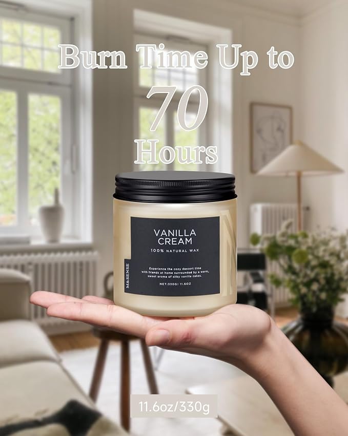 M&SENSE Vanilla Soy Candles, Medium 2 Wick 11.6oz 70 Hours Burning Time, All Natural Organic Soy Wax, Relaxing Aromatherapy Scented Candle, Housewarming Gift for Women and Men - Bloomnest