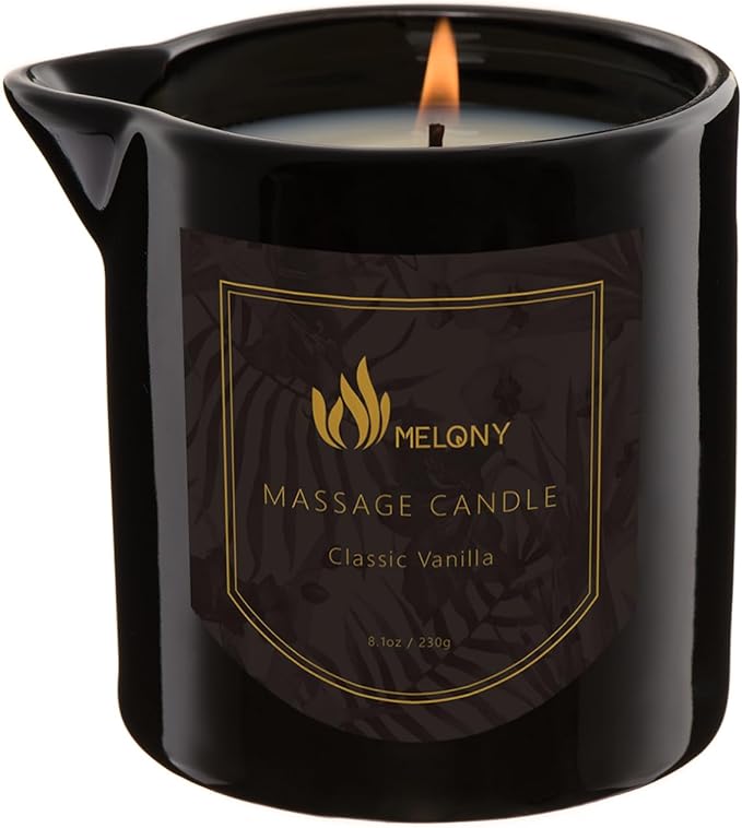 MELONY Massage Oil Candle for Pure Relaxation- 8.1 oz- Moisturizing Essential Oil Body Massage Candle for Home Spa- Amazing Gift for Women & Men (Classic Vanilla) - Bloomnest