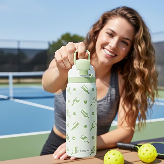 Pickleball Insulated Stainless Steel Water Bottle with Straw for Sports and Travel, 32oz, Gifts for Pickleball Lover Women Girls Friends Teens Birthday Christmas - Bloomnest