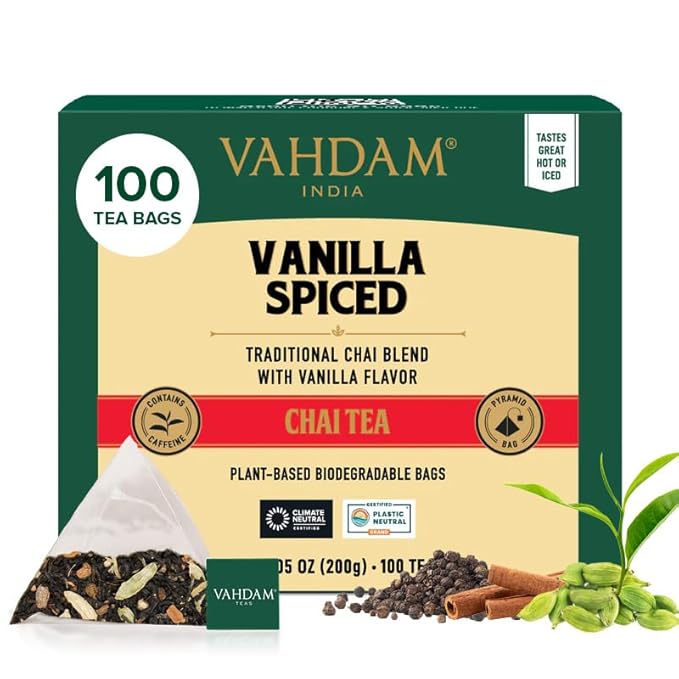 VAHDAM, Vanilla Spiced Chai Tea | 100 Tea Bags | Delicious Blend of Vanilla Masala Chai | Brew Hot, Cold or Iced - Bloomnest