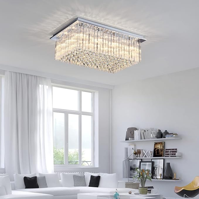 Saint Mossi 12-Lights Modern Chandelier Lamp K9 Crystal Chandelier Light Fixture,Modern Flush Mount Ceiling Light Fixture Raindrop Chandelier for Bedroom,Dining Room,Livingroom,L32 x W22 x H10 - Bloomnest
