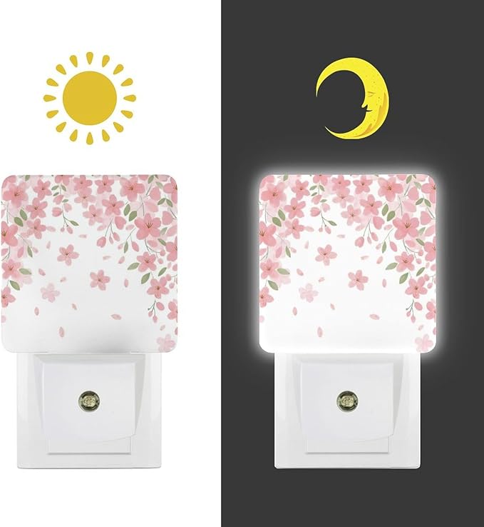 Falling Flowers Night Light, Plug into Wall Decor Nightlights for Bedroom, Bathroom, Hallway, Kitchen, with Dusk to Dawn Light Auto Sensors LED Night Lights for Boys Girls Women Men Room Gifts - Bloomnest
