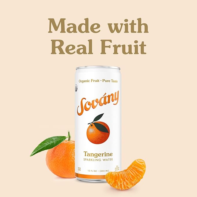 Sovány Sparkling Water, Tangerine, Seltzer Water Drinks, USDA Organic, Made With Real Fruit, Non-GMO, Vegan, No Added Sugar, Low Calorie, 12 fl oz, 12 Pack - Bloomnest