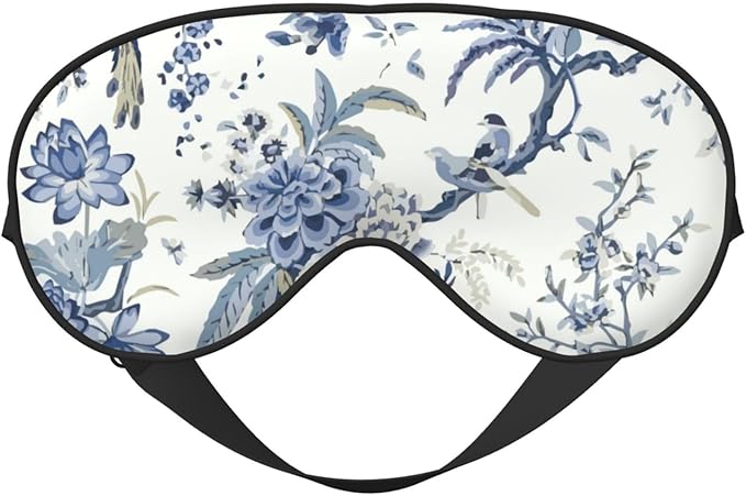 Sleep Eye Mask Vintage Blue Floral Sleep Mask for Women Men Comfortable Eye Mask with Adjustable Strap Soft Eye Cover Blindfold for Travel Yoga Nap Shift Work - Bloomnest