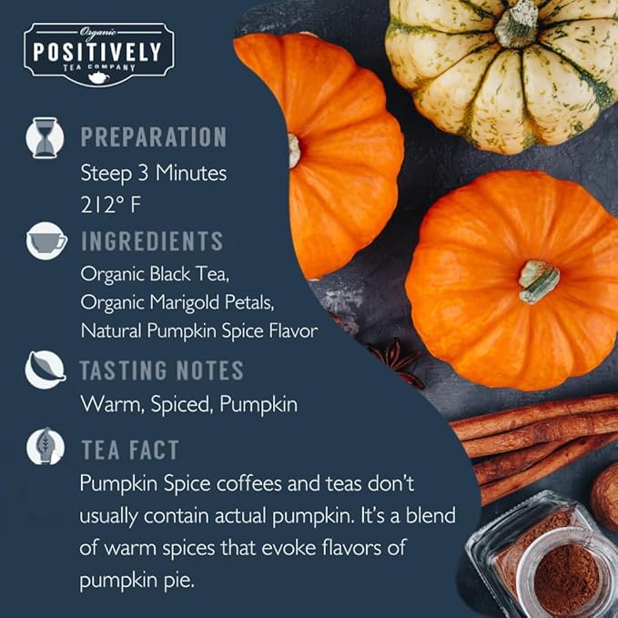 Organic Positively Tea Company, Pumpkin Spice Black Tea, Loose Leaf, 16 Ounce - Bloomnest