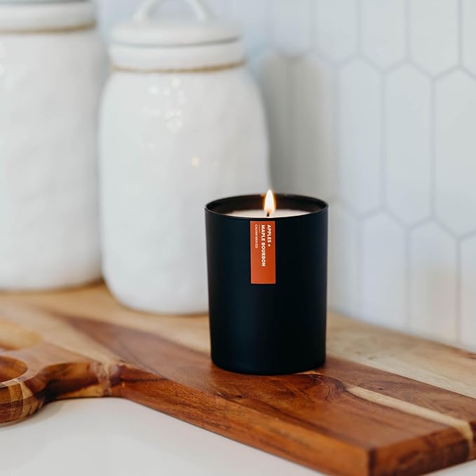 Calyan Wax Co. Apples & Maple Bourbon Scented Candle - 75 Hour Burn - Luxury Non Toxic Soy Wax Candles - Long Lasting Black Tumbler Jar Candle for Home - 10.2oz - Bloomnest