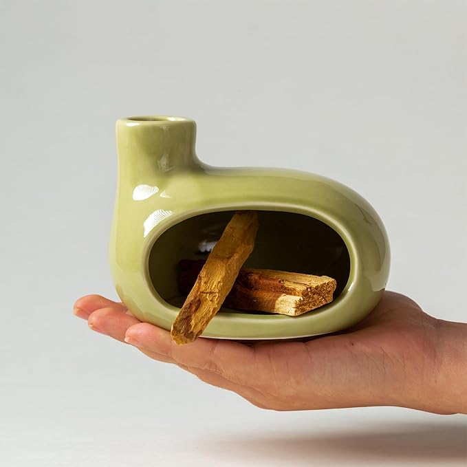 Palo Santo Holder Burner - Modern Chiminea Incense Dish for Palo Santo Sticks and Cones - Ceramic Meditation Gift with Natural Polished Surface - Perfect for Yoga, Aromatherapy - Bloomnest