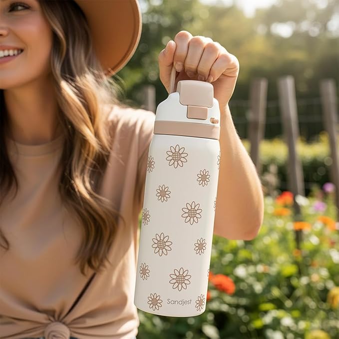 Sunflower Insulated Stainless Steel Water Bottle with Straw for Sports and Travel, 32oz, Gifts for Women Girls Friends Teens Birthday Christmas - Bloomnest