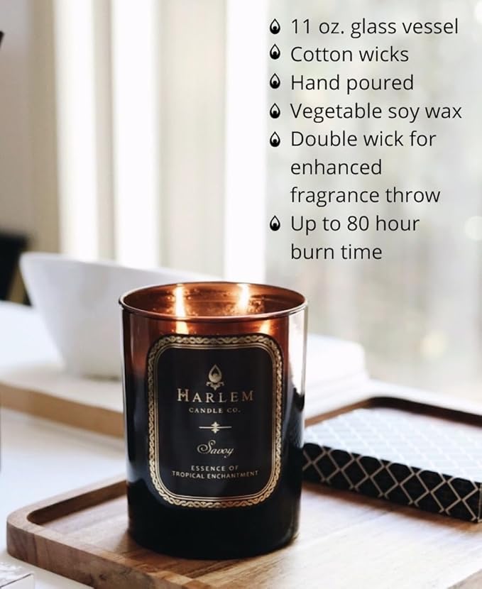 HARLEM CANDLE CO. Savoy - Luxury Scented Soy Candle, 11 oz - 80-Hour Burn Time | Blackcurrant, Mandarin, Green Apple and Lily of The Valley | Scented Candles for Home - Bloomnest