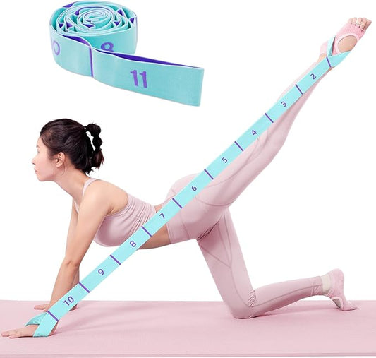11 Loops Stretch band - Yoga, Pilates, Ballet, and Physical Therapy Stretching strap for Flexibility, Leg Stretching, and Exercise - Durable Stretching equipment for Dance and Fitness - Bloomnest