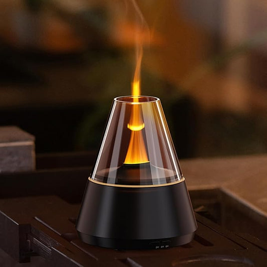 Ultrasonic Aroma Diffuser with Simulated Flame, 150ml, Timer and Auto-Off, LED Ambient Light (Black) - Bloomnest