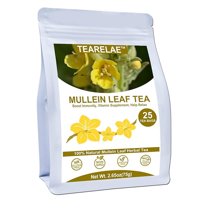 TEARELAE - Mullein Tea Bags For Lungs - 2.65 oz/75g (3g X 25 Bags) - 100% Pure Natural Premium Mullein Leaf Tea - Non-GMO - Caffeine-free - Good For Respiratory System - Bloomnest