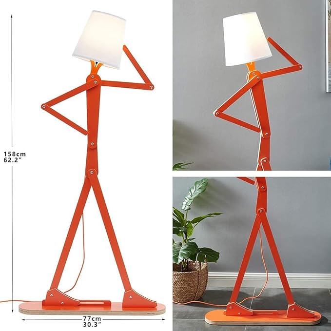 Cool Creative Floor Lamps Wood Tall Decorative Corner Reading Standing Swing Arm Light for Living Room Bedroom Office Farmhouse Kids Gift Idea- with LED Bulb (Oran Orange) - Bloomnest